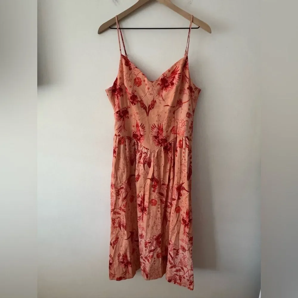 House of Harlow Linen Blend Tropical Floral Midi Dress Large